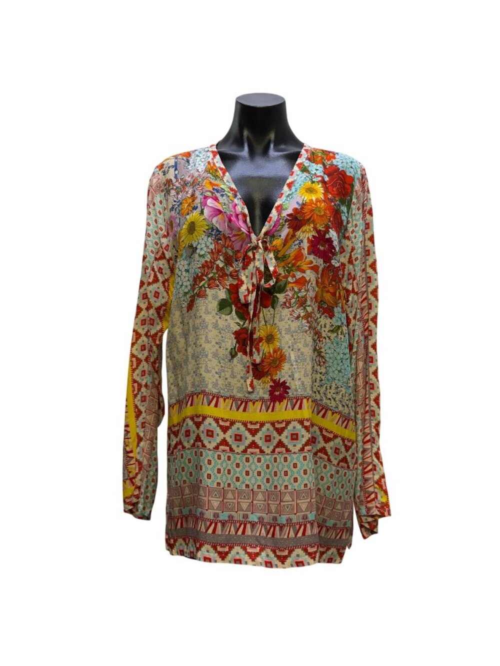 Johnny Was Floral Print Long-Sleeve Blouse Multi-Color Size M